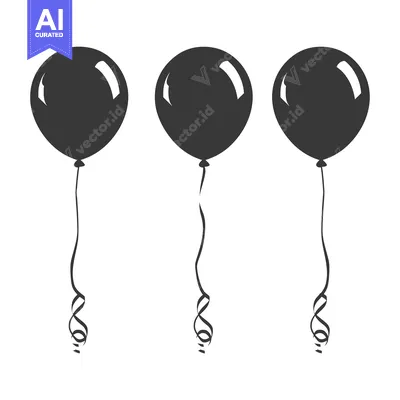 Three Black Balloons with Curly Strings