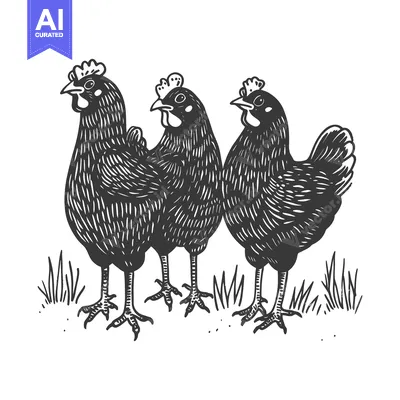 Three Black Hens Standing in a Field of Grass