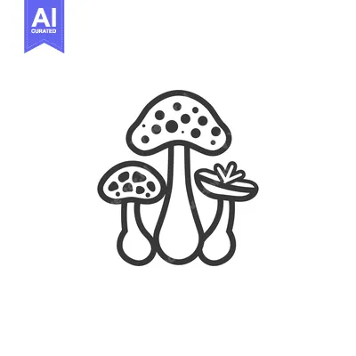 Three Black Line-Art Mushrooms with Spots