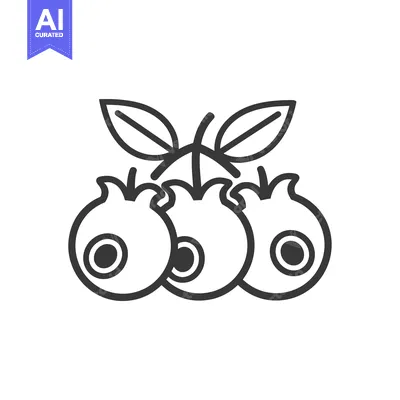Three Blueberries with Leaves Line Icon