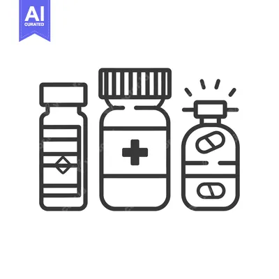 Three Bottles of Medication, Line Art Icon