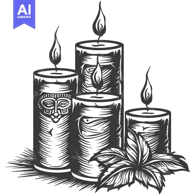 Three Burning Candles with Tribal Mask Design