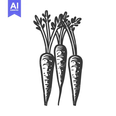 Aset desain premium: Three Carrots with Green Tops in a Monochrome Illustration