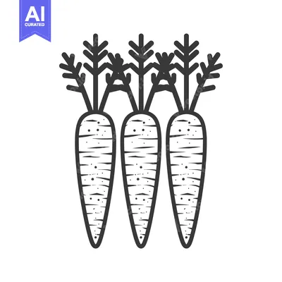 Three Carrots with Green Tops in Black and White Illustration