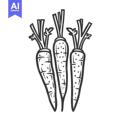 Aset premium populer: Three Carrots with Green Tops in Black and White Line Art