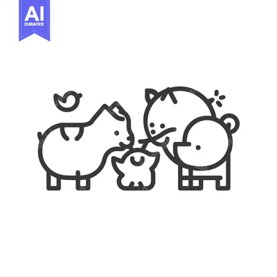 Three Cartoon Animals Standing and Interacting with a Bird Above Them