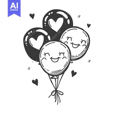 Three Cartoon Balloons with Smiling Faces and Hearts