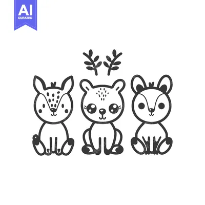 Three Cartoon Deer with Antlers Sitting in a Row