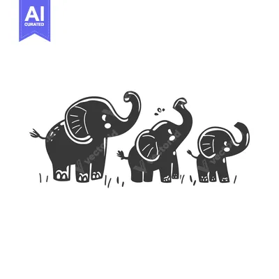 Three Cartoon Elephants Standing in Grass