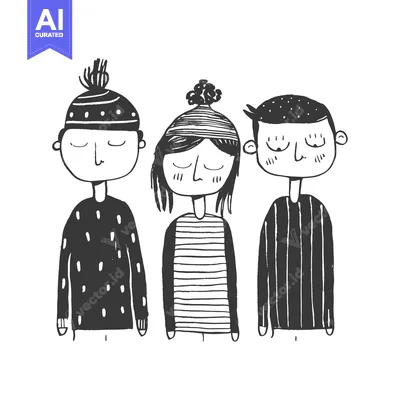Popular premium asset: Three Cartoon People in Winter Clothing with Eyes Closed