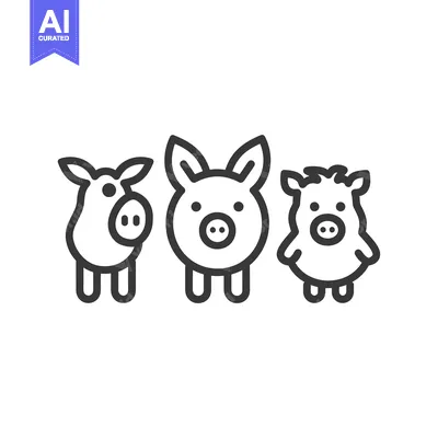 Three cartoon pigs in a row