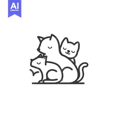 Three Cats Huddled Together in a Line Art Illustration