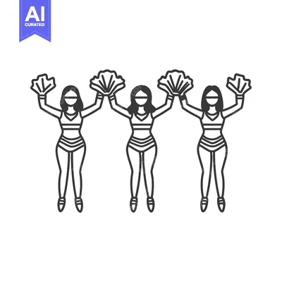 Three Cheerleaders Holding Pom-Poms