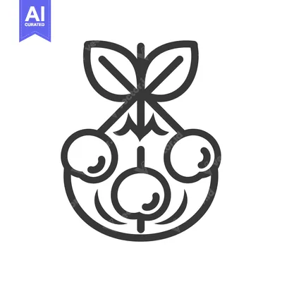 Aset premium populer: Three Cherries with Stem and Leaves, Line Art Illustration