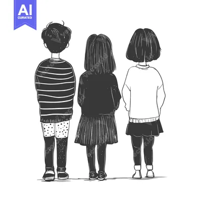 Three Children Standing Back-to-Back in a Line