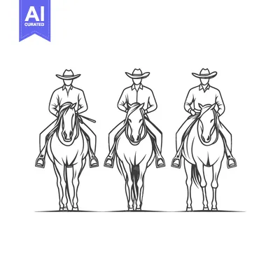 Three Cowboys Riding Horses in a Row