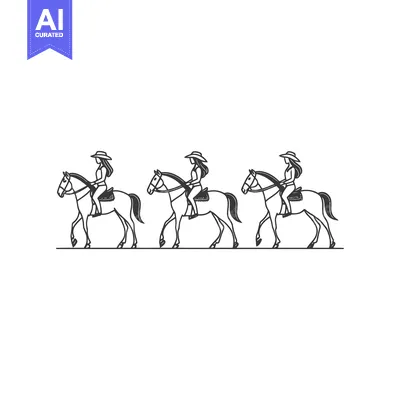 Premium design asset: Three Cowgirls Riding Horses in Single File Line