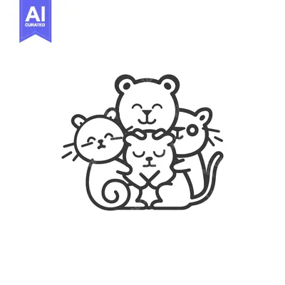 Aset premium populer: Three Cute Cartoon Animals Huddle Together