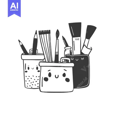 Premium design asset: Three Cute Cartoon Pencil Holders with Supplies