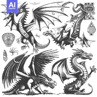 Three Detailed Dragons with Stylized Decorations