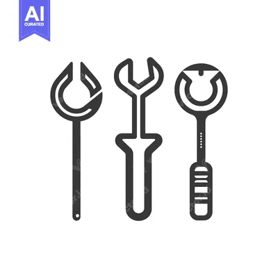 Three Different Wrench Tool Icons in Black and White