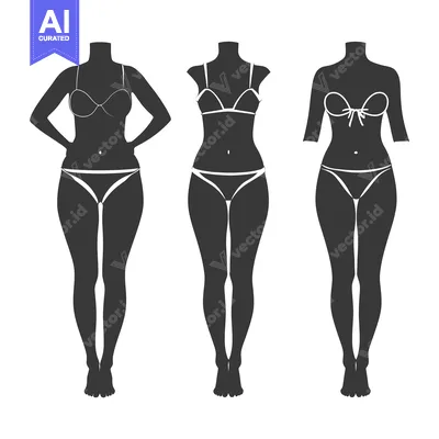 Three Female Silhouettes in Swimsuits with Different Body Types