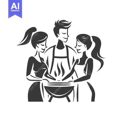 Three Friends Cooking Over a Charcoal Grill
