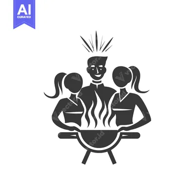 Three Friends Grilling Together Around a Barbecue
