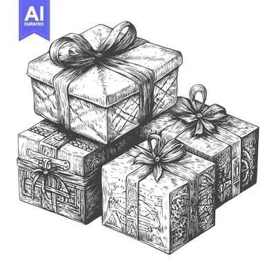 Three Gift Boxes with Ribbons and Bows in Hand-Drawn Style