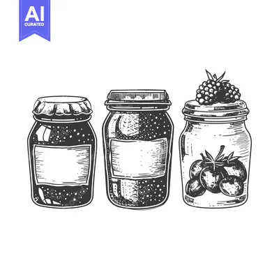Three Glass Jars with Preserved Fruits and Berries