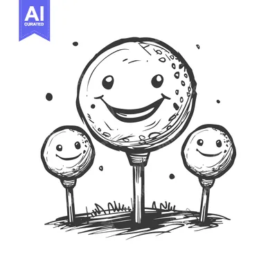 Three Golf Balls with Happy Faces on Tees