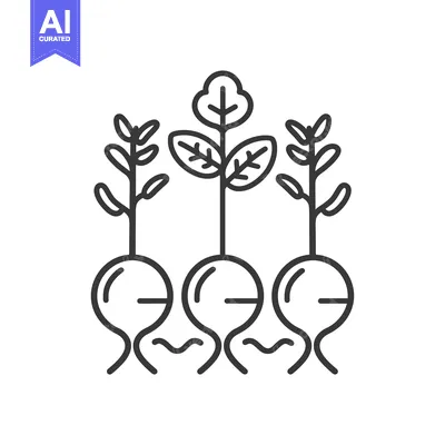 Three Growing Plants with Round Bulbs and Roots