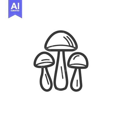 Three Hand-Drawn Outline Mushrooms