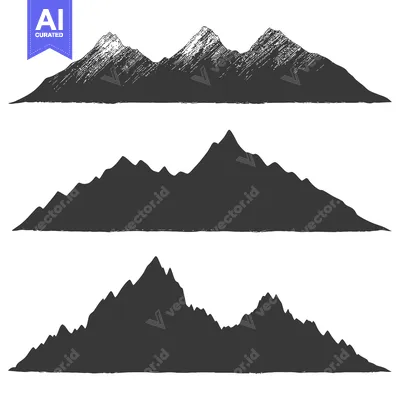 Three Hand-Drawn Silhouettes of Mountains with Varying Shapes