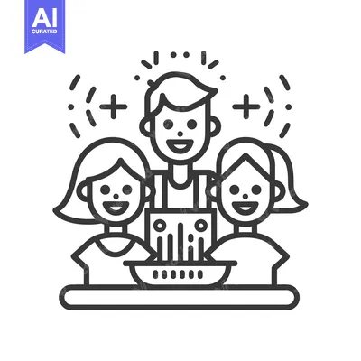 Aset desain premium: Three Happy People Enjoying a Meal Together