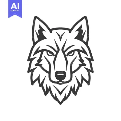 Aset premium populer: A Black and White Line Drawing of a Wolf's Head