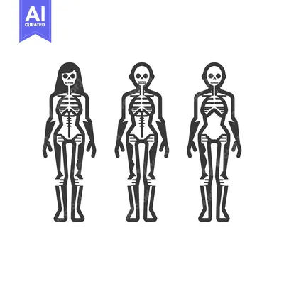 Three Human Skeletons Standing in a Row