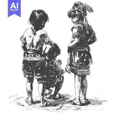 Three Indigenous Children Standing on a Dirt Path