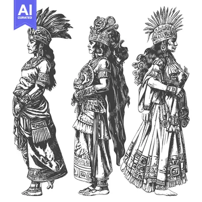 Three Indigenous Women in Traditional Attire and Headwear