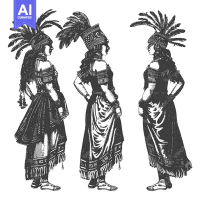 Premium design asset: Three Indigenous Women Wearing Traditional Clothing and Feathered Head