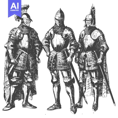 Three Knights in Full Armor Standing Together