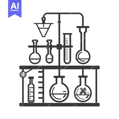 A Black and White Line Drawing of Chemistry Lab Equipment