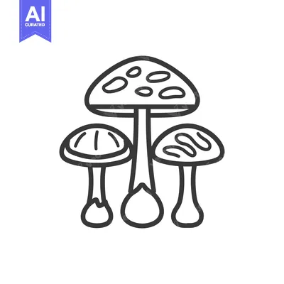 Three Line Art Mushrooms with Spotted Caps