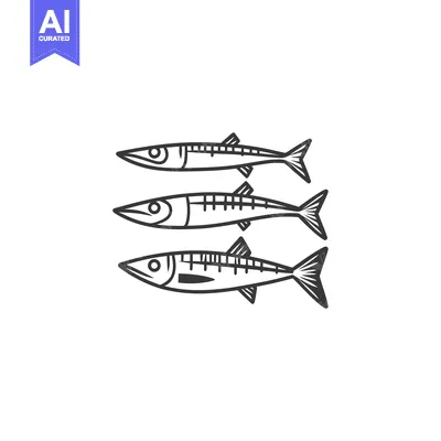 Three Line Drawings of Fish with Different Sizes