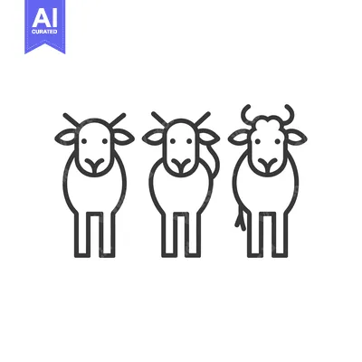 Three Line Drawings of Sheep and a Ram