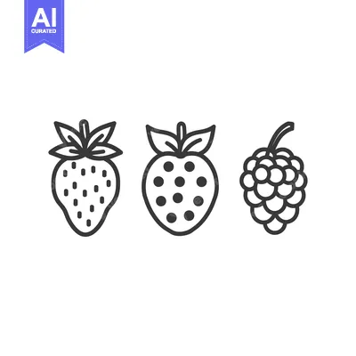 Three Line Drawings of Strawberries and Raspberries