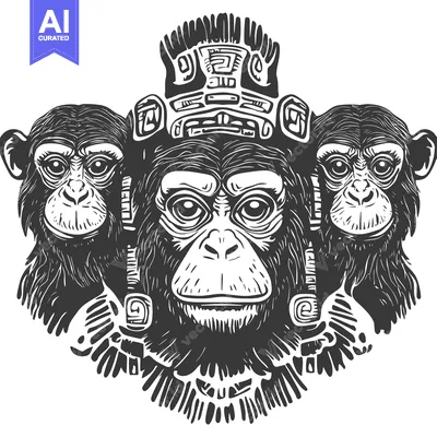 Aset desain premium: Three Monkeys in a Tribal Headdress