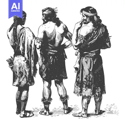 Aset premium populer: Three Native American Individuals in Traditional Attire
