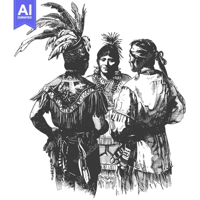 Three Native American Individuals in Traditional Dress