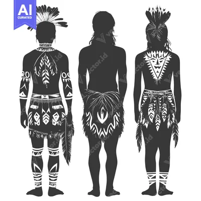 Three Native American Men in Traditional Dress and Headdresses